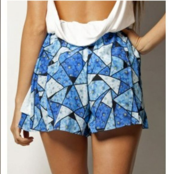 PREMONITION Aura Play High Waisted Blue Ruffle Dress Shorts - Picture 3 of 8